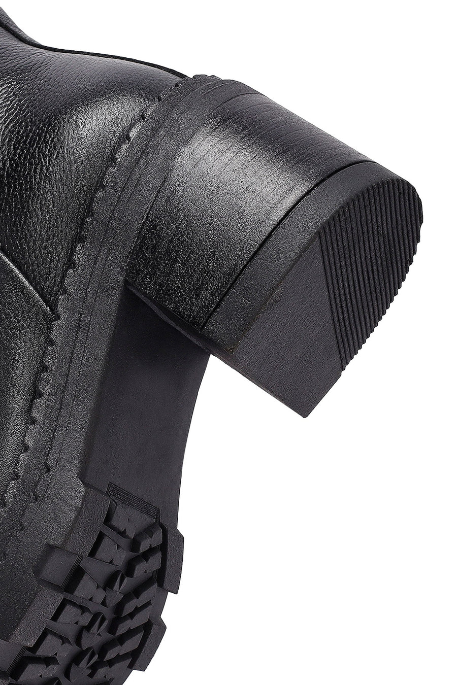 Woman Black Zip Closure Platform Thick-heeled Leather Boots
