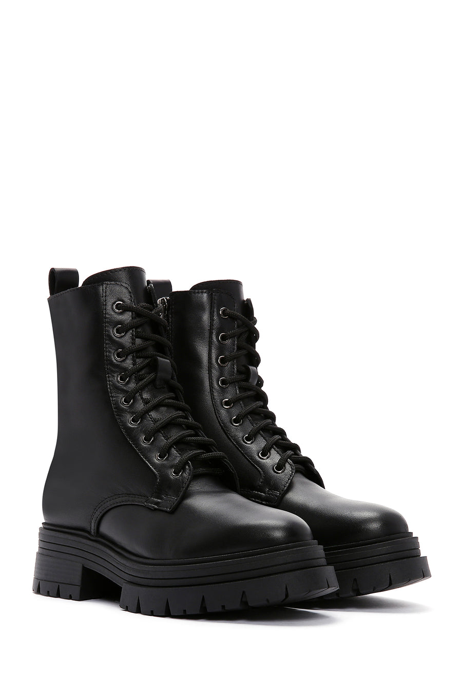 Women's Black Thick Soled Leather Boots
