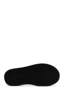 Women's Black Leather Braided Comfort Slippers | Derimod