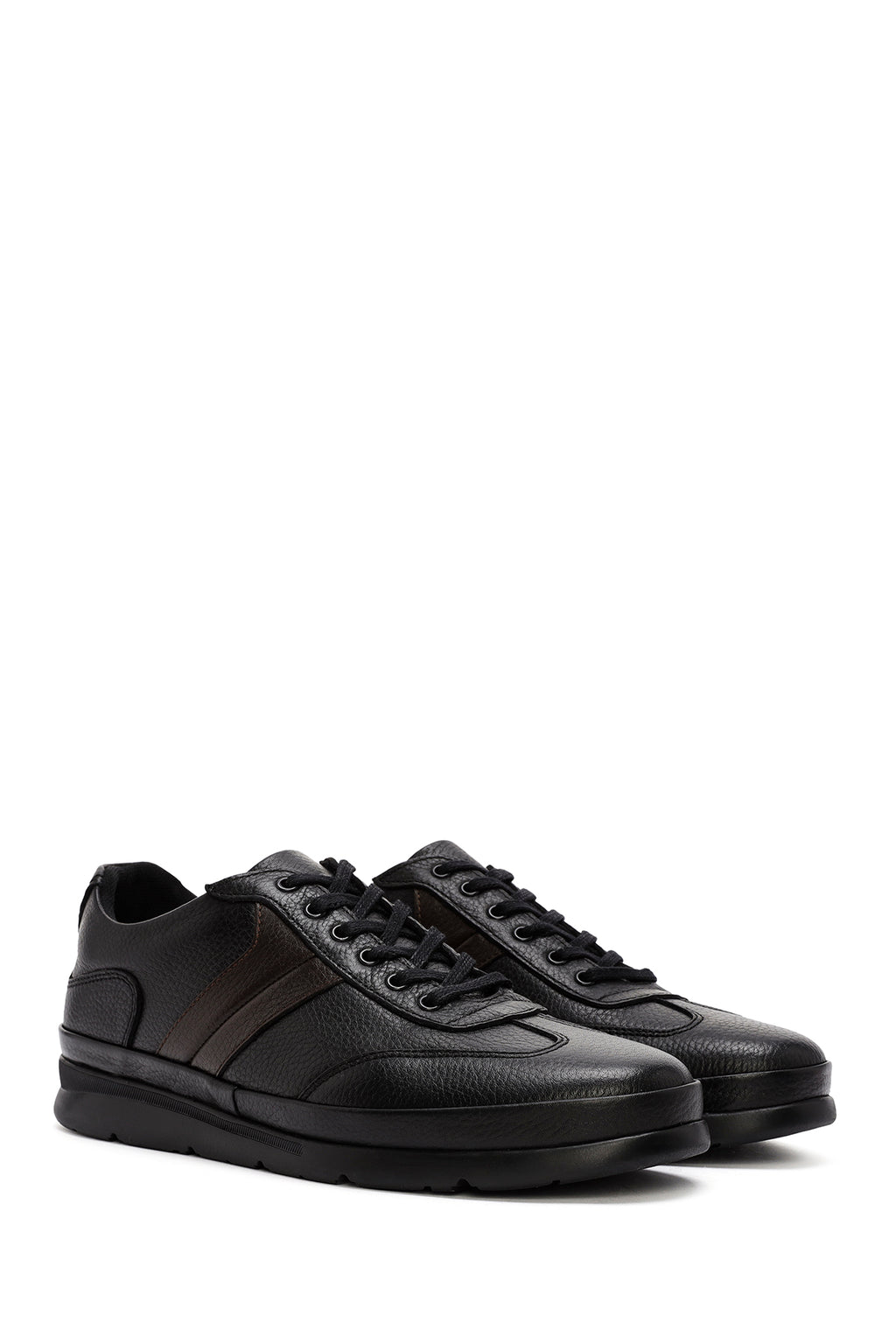 Erkek Siyah Bağcıklı Deri Sneaker