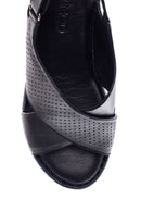 Women's Black Leather Comfort Wedge Heel Sandals | Derimod