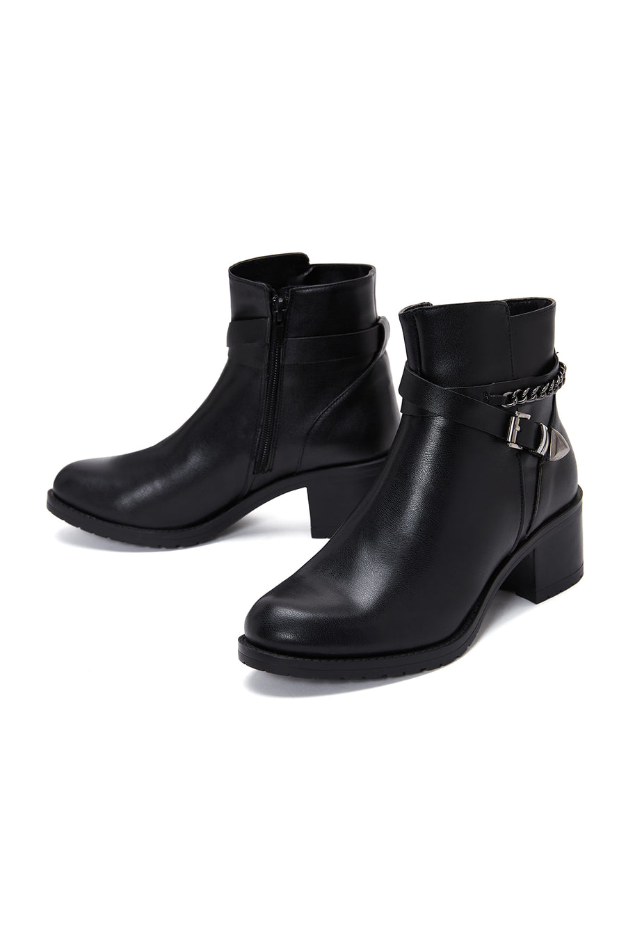 Women's Black Buckle Heeled Boots