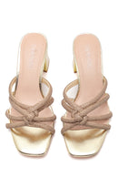 Women's Gold Stone Thick Heeled Slippers | Derimod