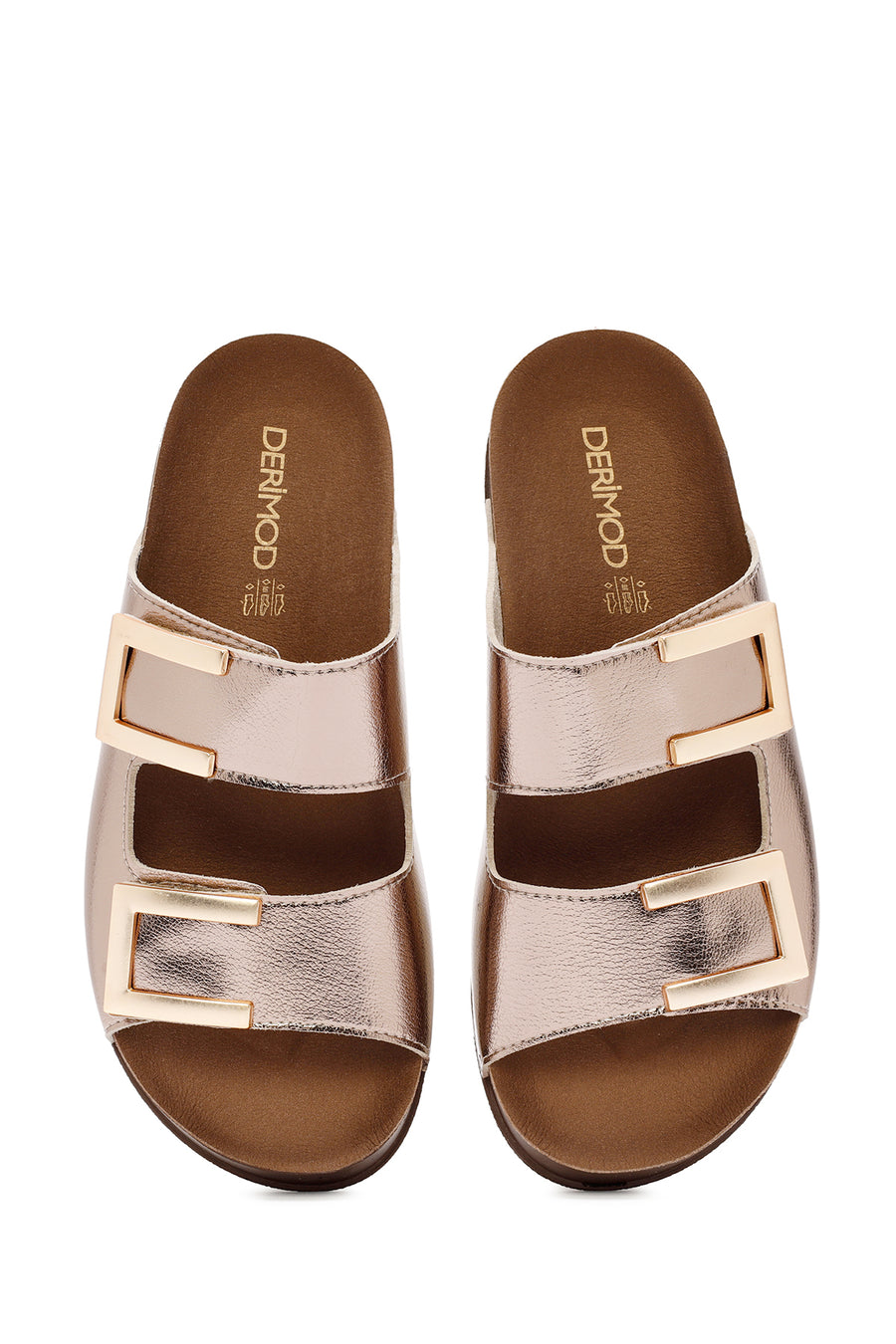 Women's Bronze Double Buckle Comfort Slippers