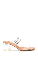 Women's Pink Gold Transparent Stone Heeled Slippers | Derimod