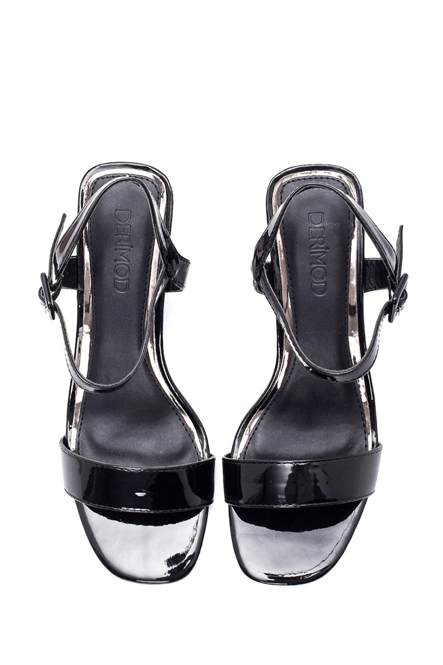 Women's Black Patent Leather Heeled Sandals