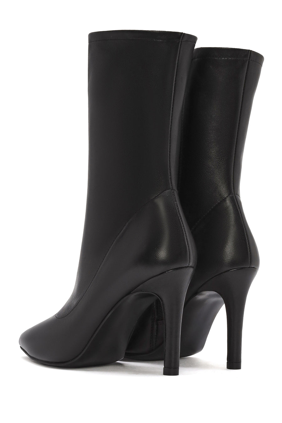 Women's Black Zippered Thin Heeled Leather Boots