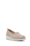 Women's Beige Wedge Heel Suede Leather Comfort Loafer | Derimod