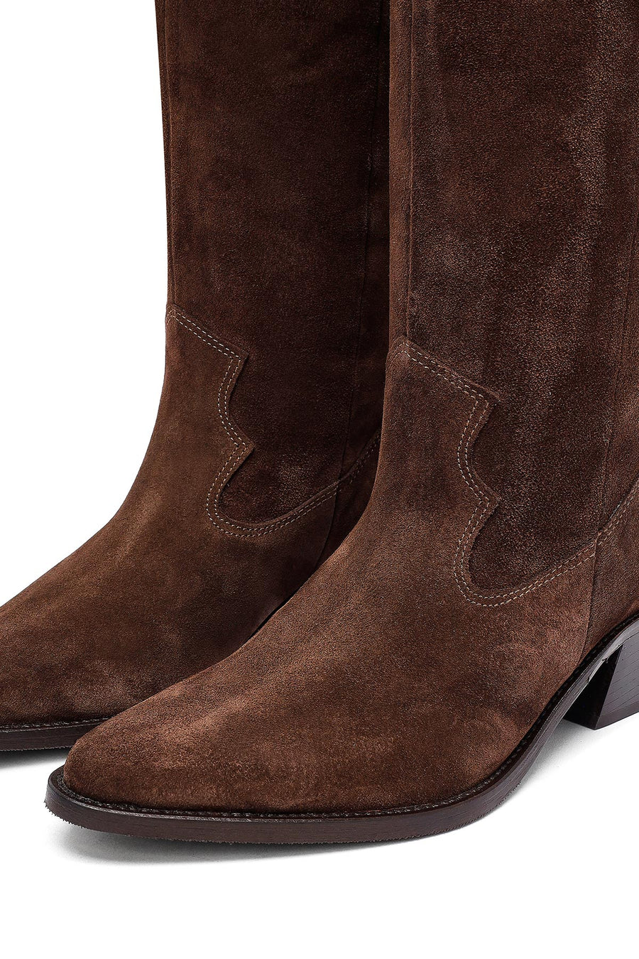 Woman Brown Chunky Heel Suede Leather Cowboy Boots