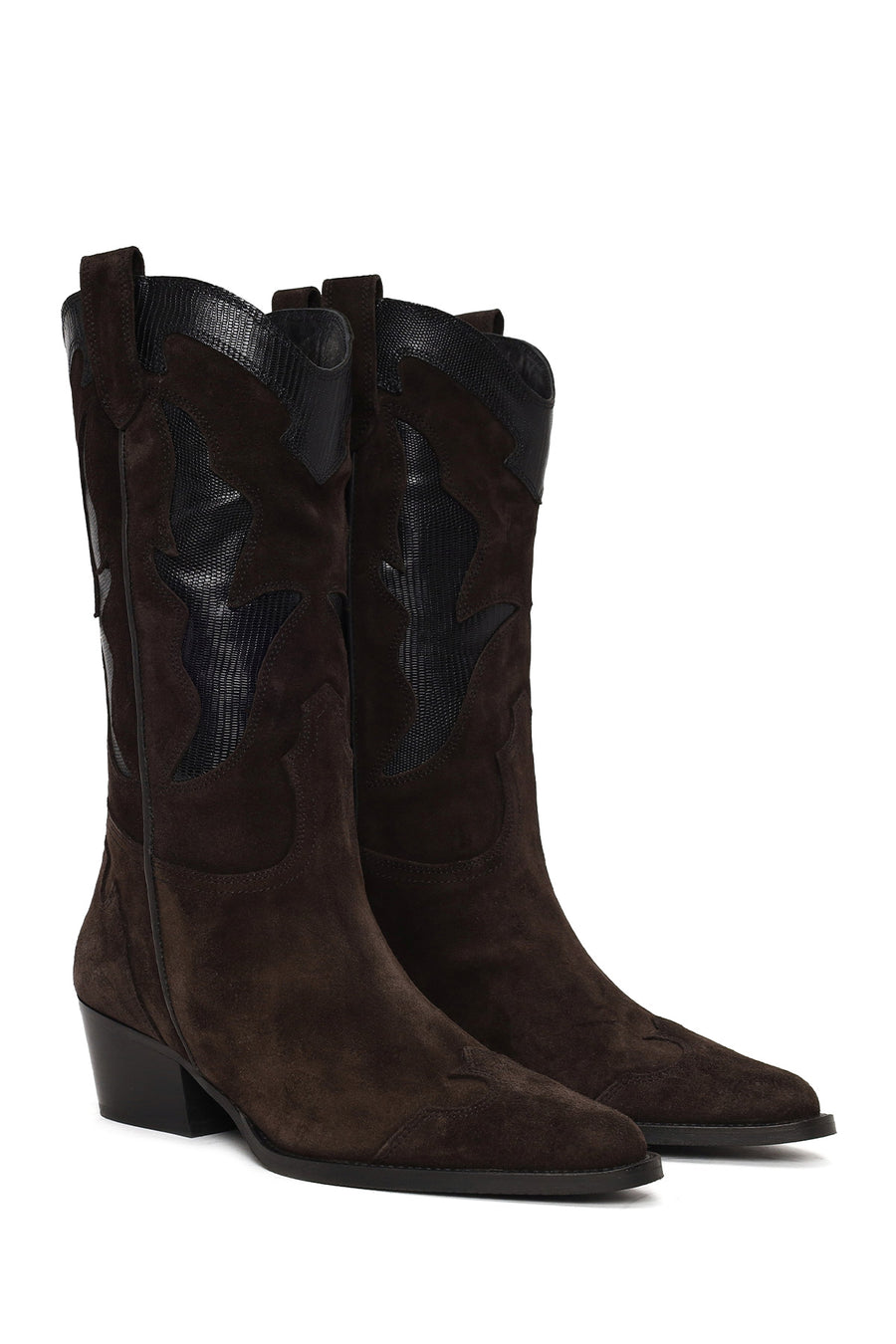 Woman Anthracite Chunky-Heel Suede Cowboy Boots