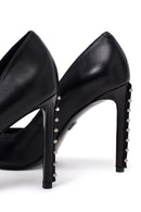 Kadın Siyah Taşlı Yüksek İnce Topuklu Deri Stiletto | Derimod