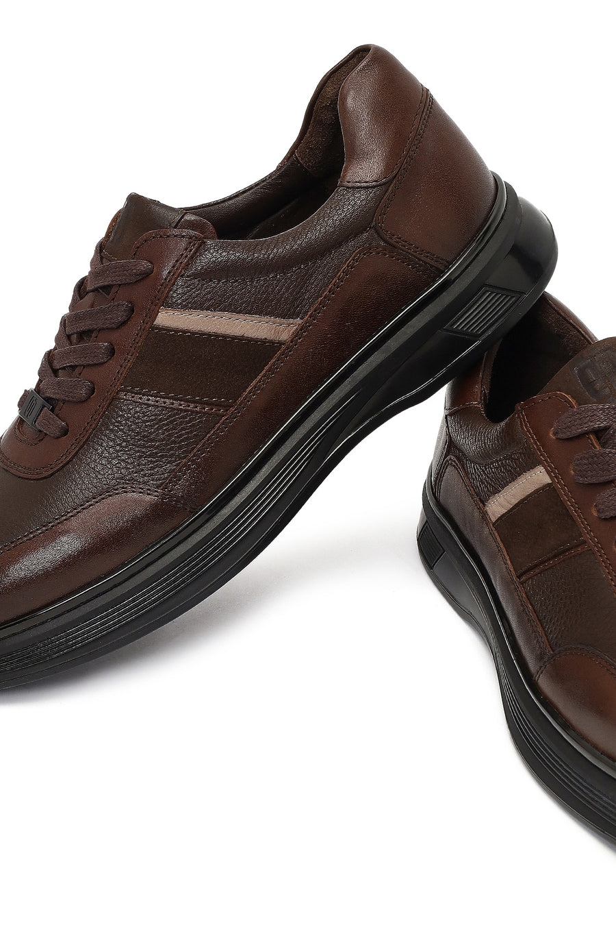 Erkek Kahverengi Bağcıklı Deri Casual Sneaker