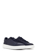 Erkek Lacivert Bağcıklı Deri Sneaker | Derimod