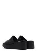 Women's Black Thick-Soled Printed Leather Comfort Slippers | Derimod