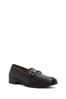 Women's Black Buckle Detailed Leather Masculine Loafer | Derimod