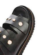 Women's Black Metal Detailed Leather Slippers | Derimod