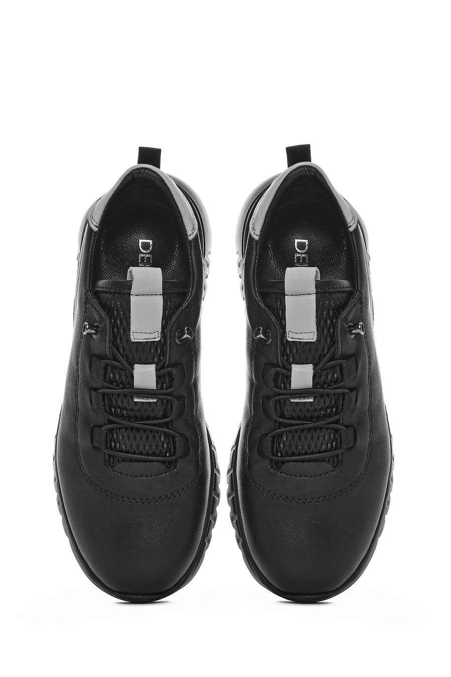 Women's Black Lace-Up Leather Sneaker