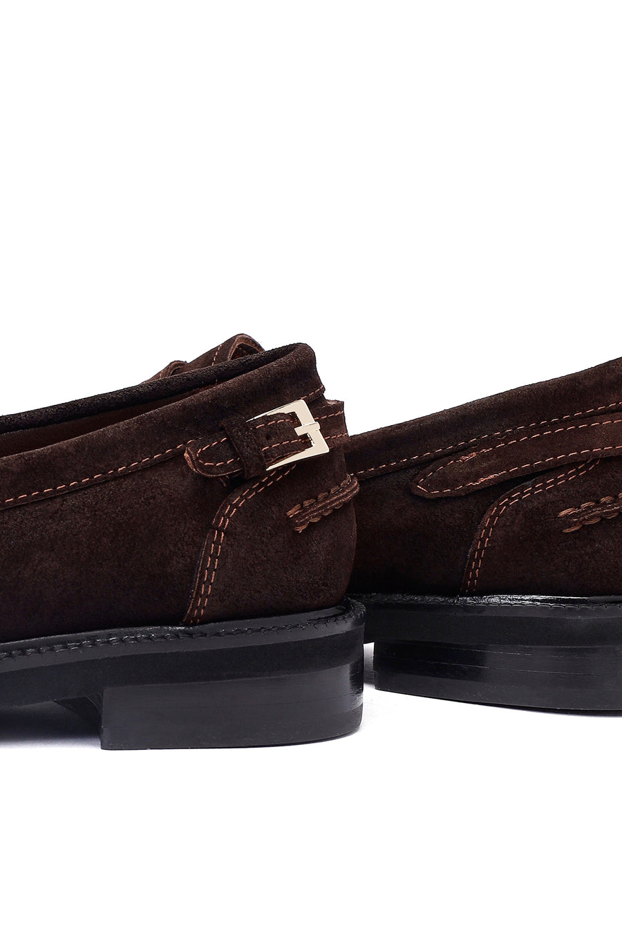 Woman Brown Buckled Suede Masculine Loafer