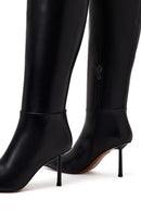 Woman Black Zip Closure Stiletto-Heel Leather Boots | Derimod