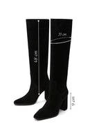Women's Black Suede Leather Heeled Boots | Derimod