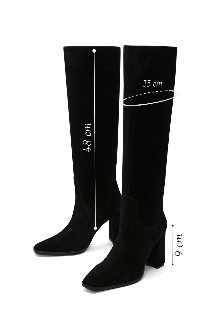 Women's Black Suede Leather Heeled Boots
