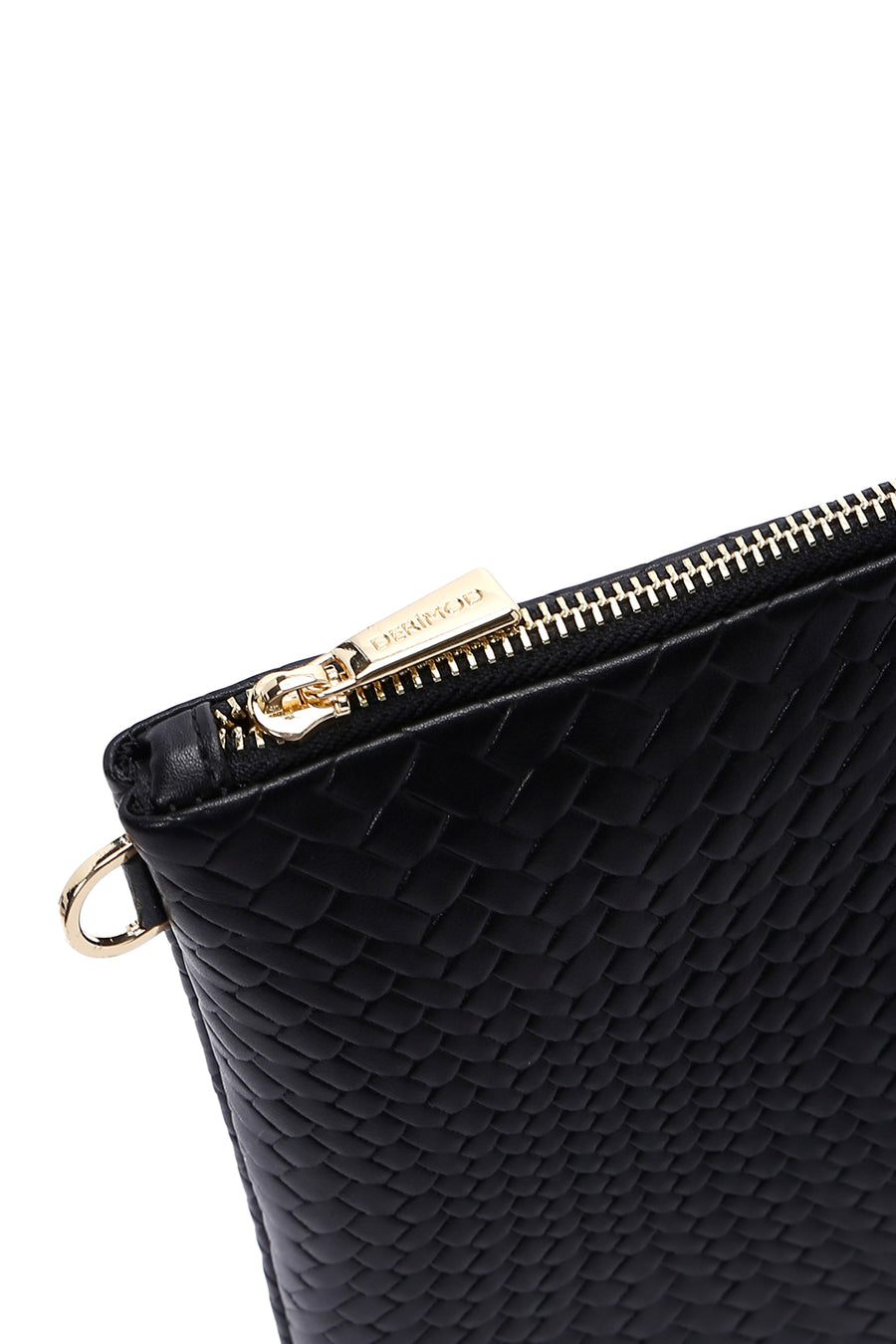 Women's Black Chain Strap Braided Clutch Bag