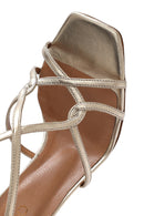 Women's Gold Ankle Buckle Thin Heel Metallic Leather Sandals | Derimod