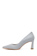 Woman Light Blue Thick-Heeled Leather Stiletto | Derimod