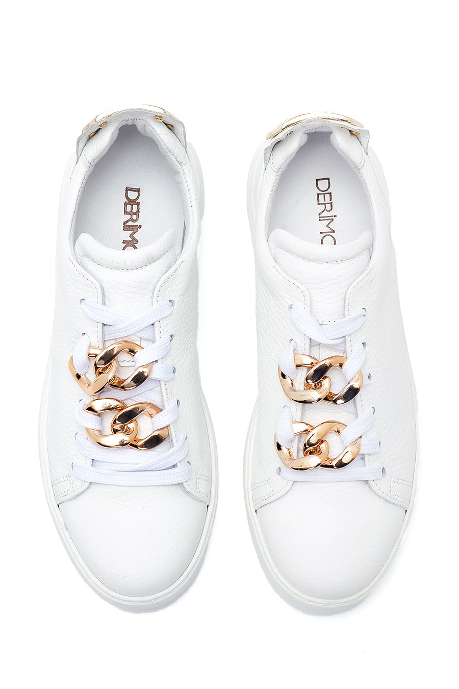 Women's White Leather Chain Sneaker