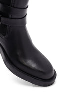 Women's Black Zippered Leather Boots | Derimod