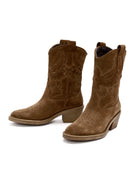 Woman Mink Suede Low Chunky Heel Leather Cowboy Boots | Derimod
