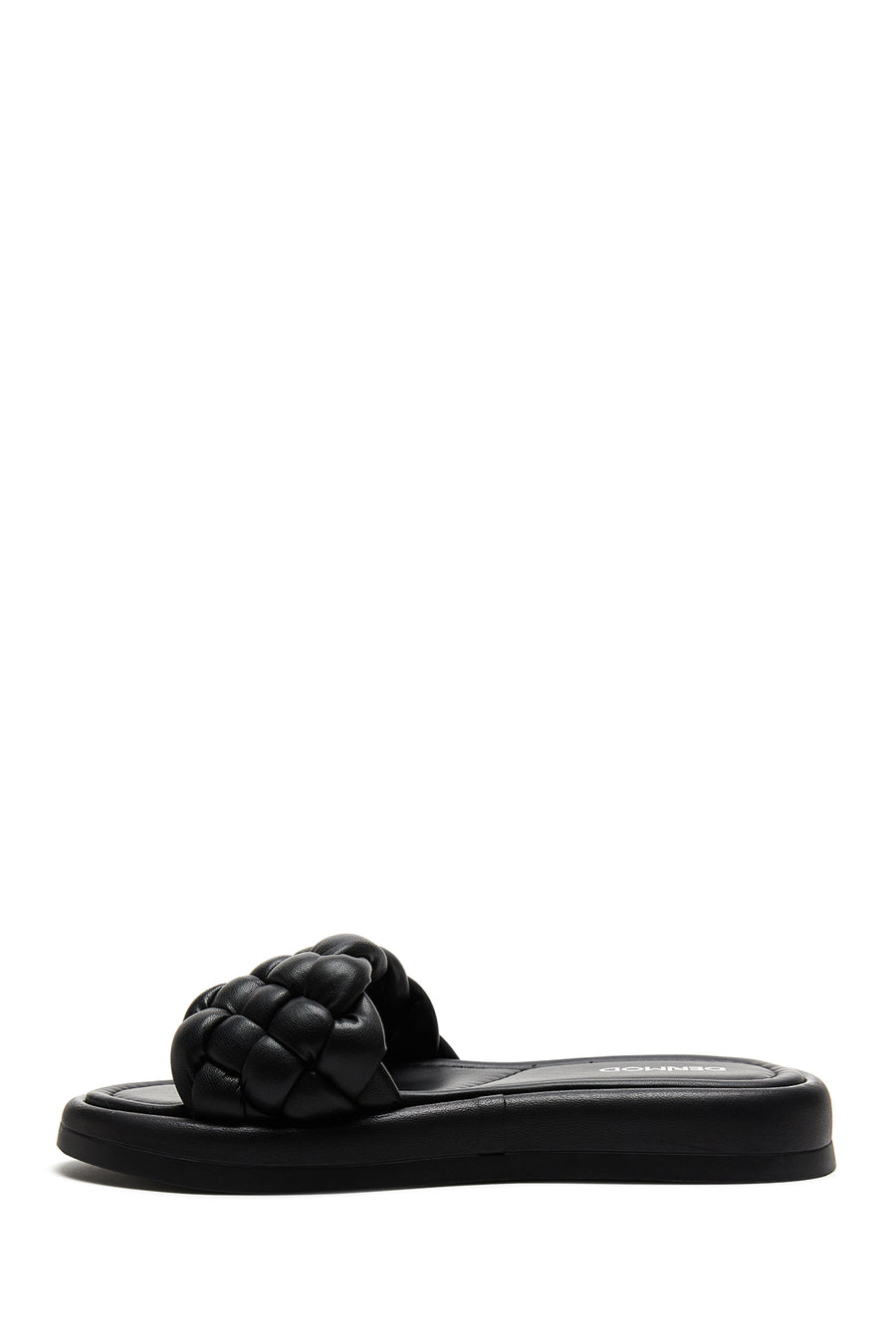 Women's Black Leather Braided Comfort Slippers