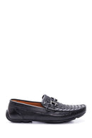 Men's Black Leather Braided Casual Loafer | Derimod