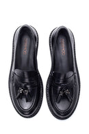 Women's Black Leather Tassel Loafer | Derimod