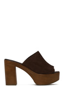 Woman Brown Platform High Chunky Heel Suede Slipper | Derimod