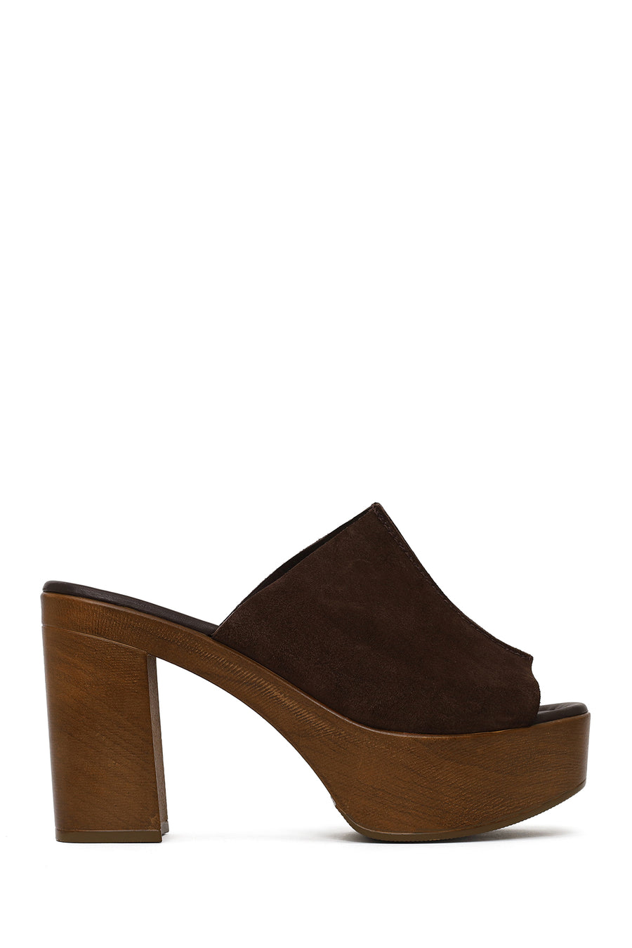 Woman Brown Platform High Chunky Heel Suede Slipper 26PFD151310 | Derimod