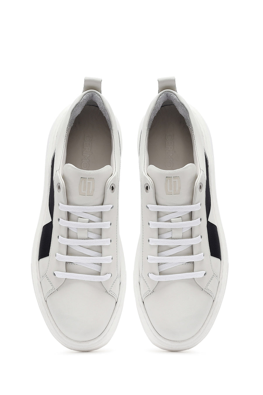 Erkek Beyaz Bağcıklı Kalın Tabanlı Deri Sneaker