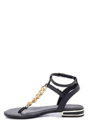 Women's Black Chain Flat Sandals | Derimod