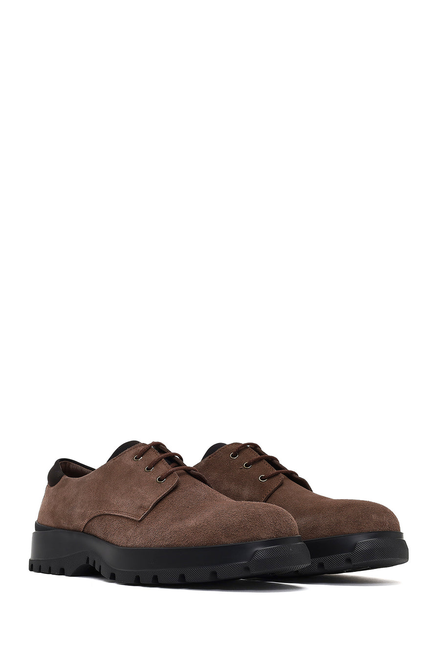 Men's Brown Lace-Up Thick-Soled Suede Leather Casual Shoes