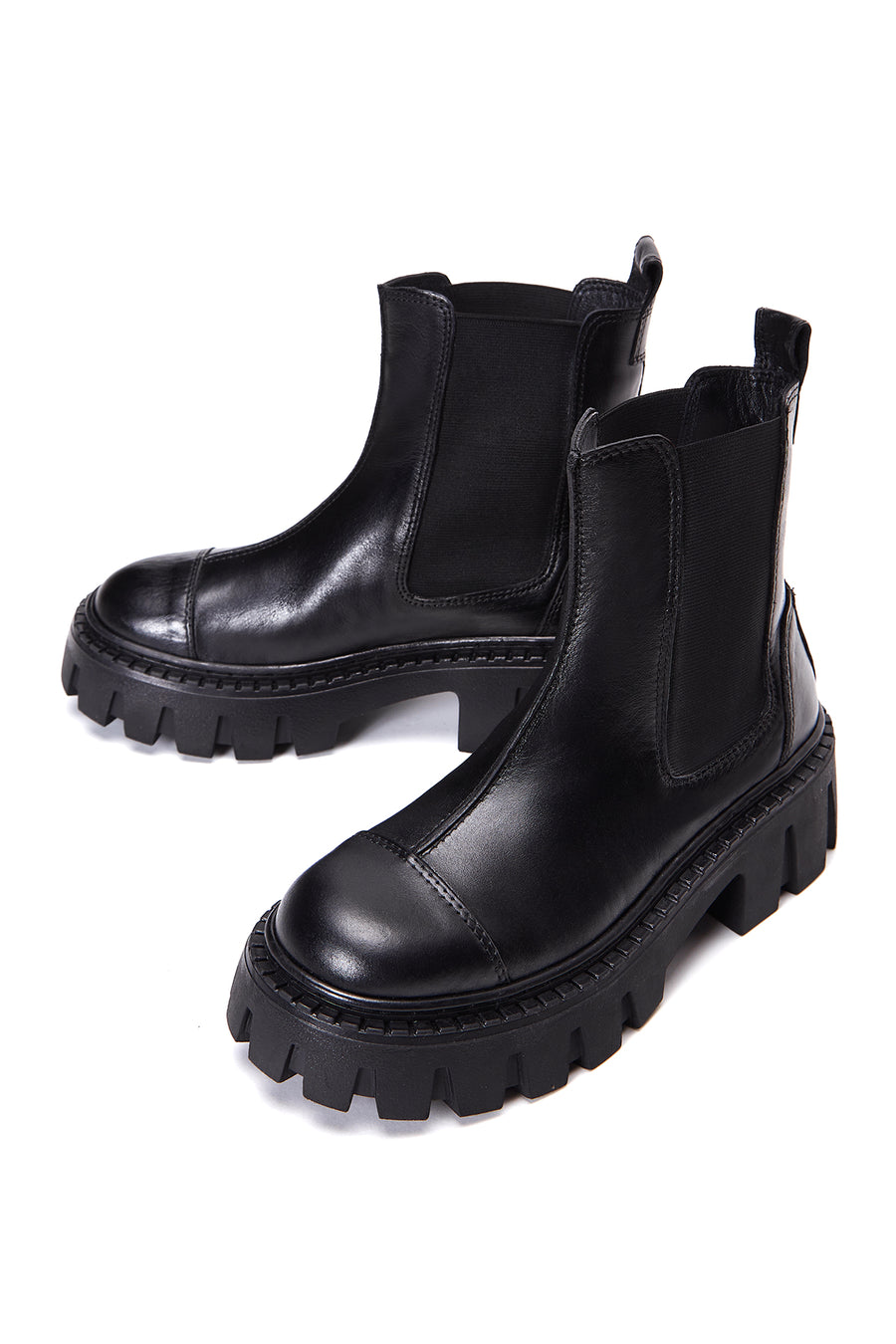 Women's Black Thick Soled Leather Chelsea Boots