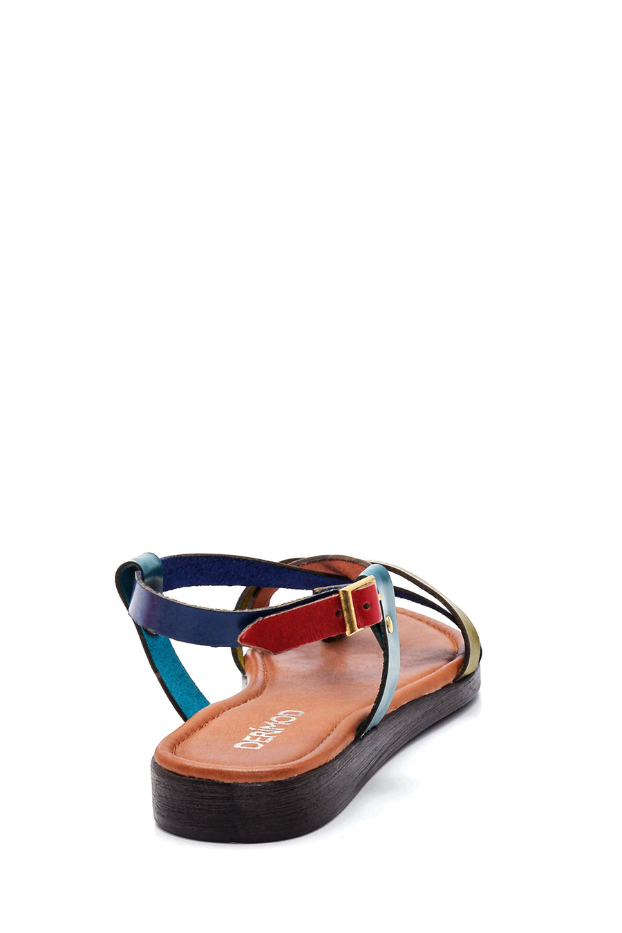 Women's Multicolored Leather Flip Flops Flat Bodrum Sandals