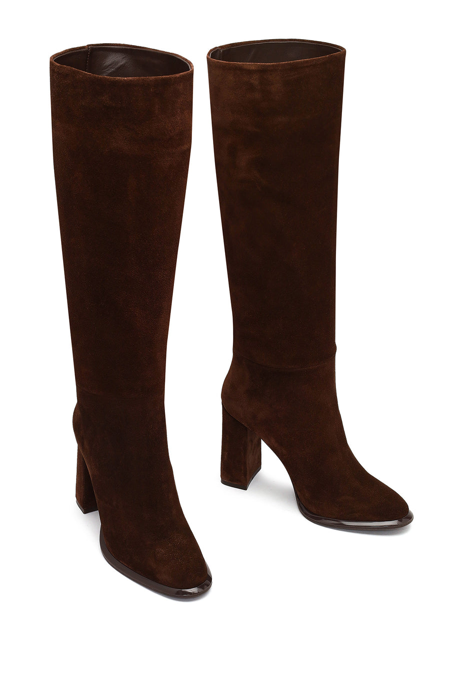 Woman Brown High Thick-Heeled Suede Boots