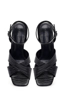 Woman Black Ankle-Buckle Printed Block-Heel Sandals | Derimod