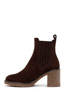 Woman Brown Chunky-Heeled Suede Chelsea Boots | Derimod