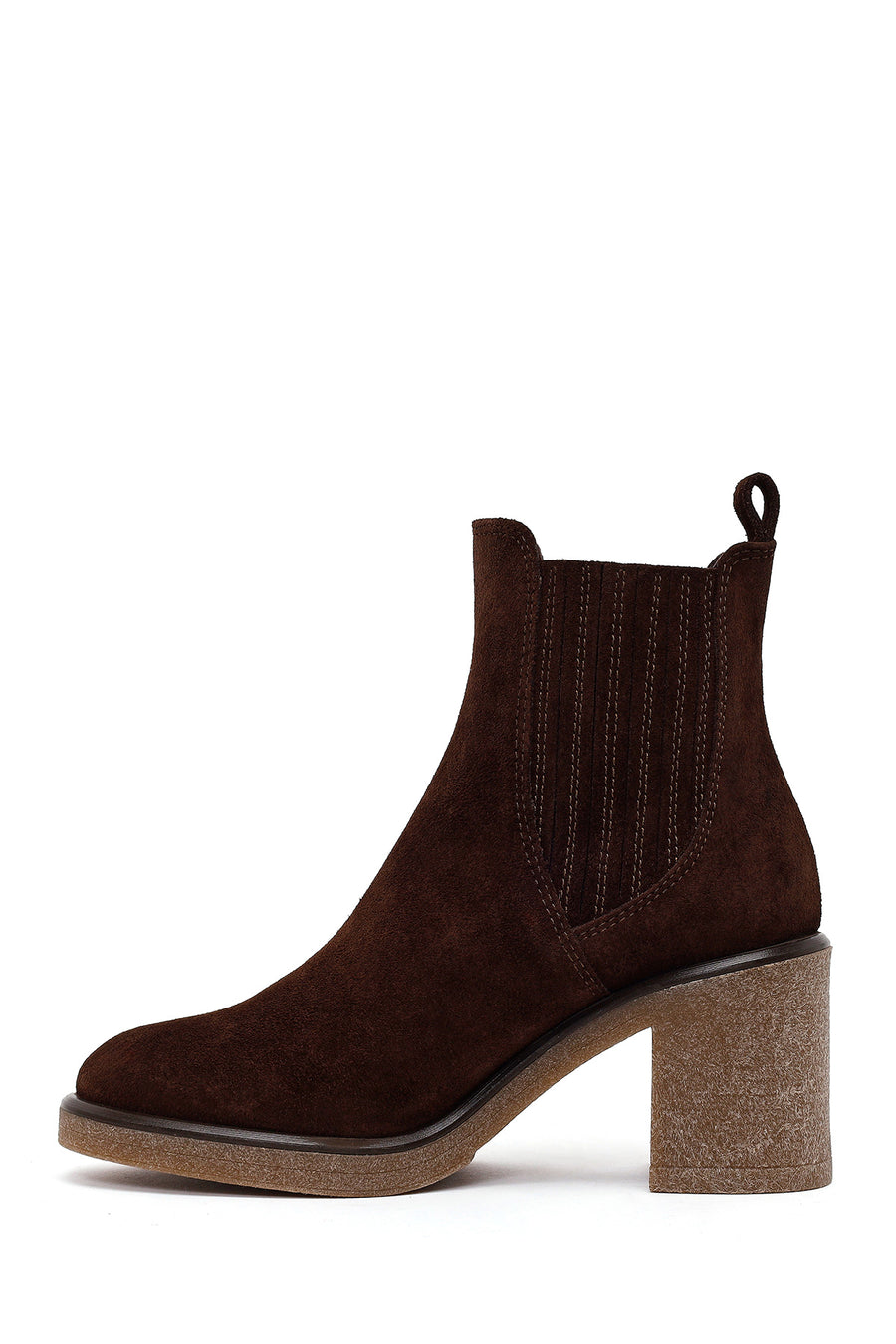 Woman Brown Chunky-Heeled Suede Chelsea Boots