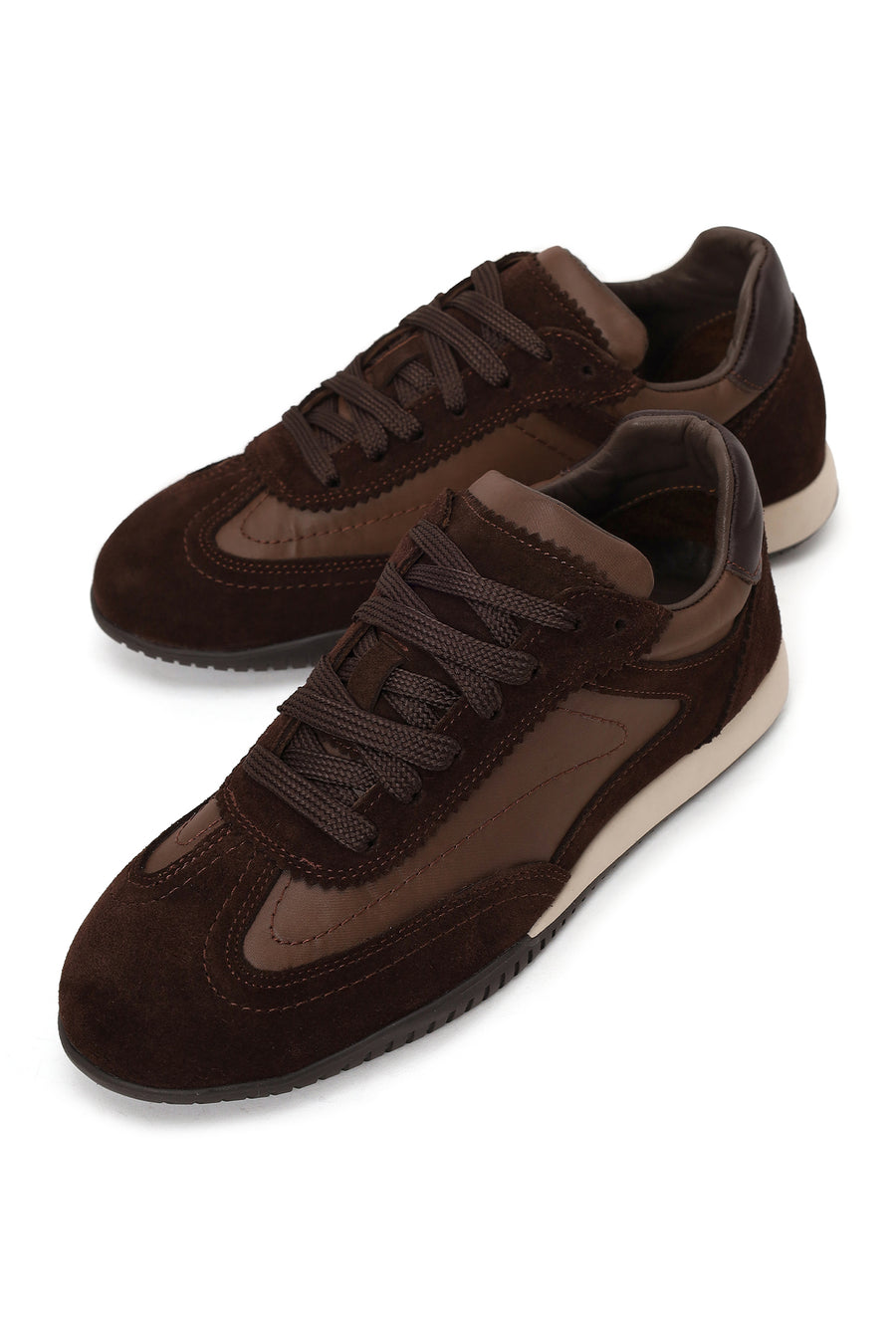 Woman Brown Lace-up Suede Leather Sneaker