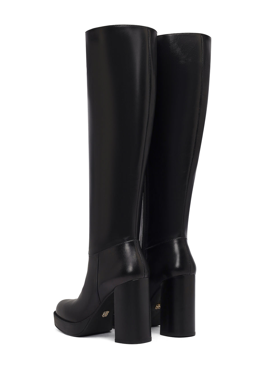 Woman Black Zippered High Heels Leather Boot