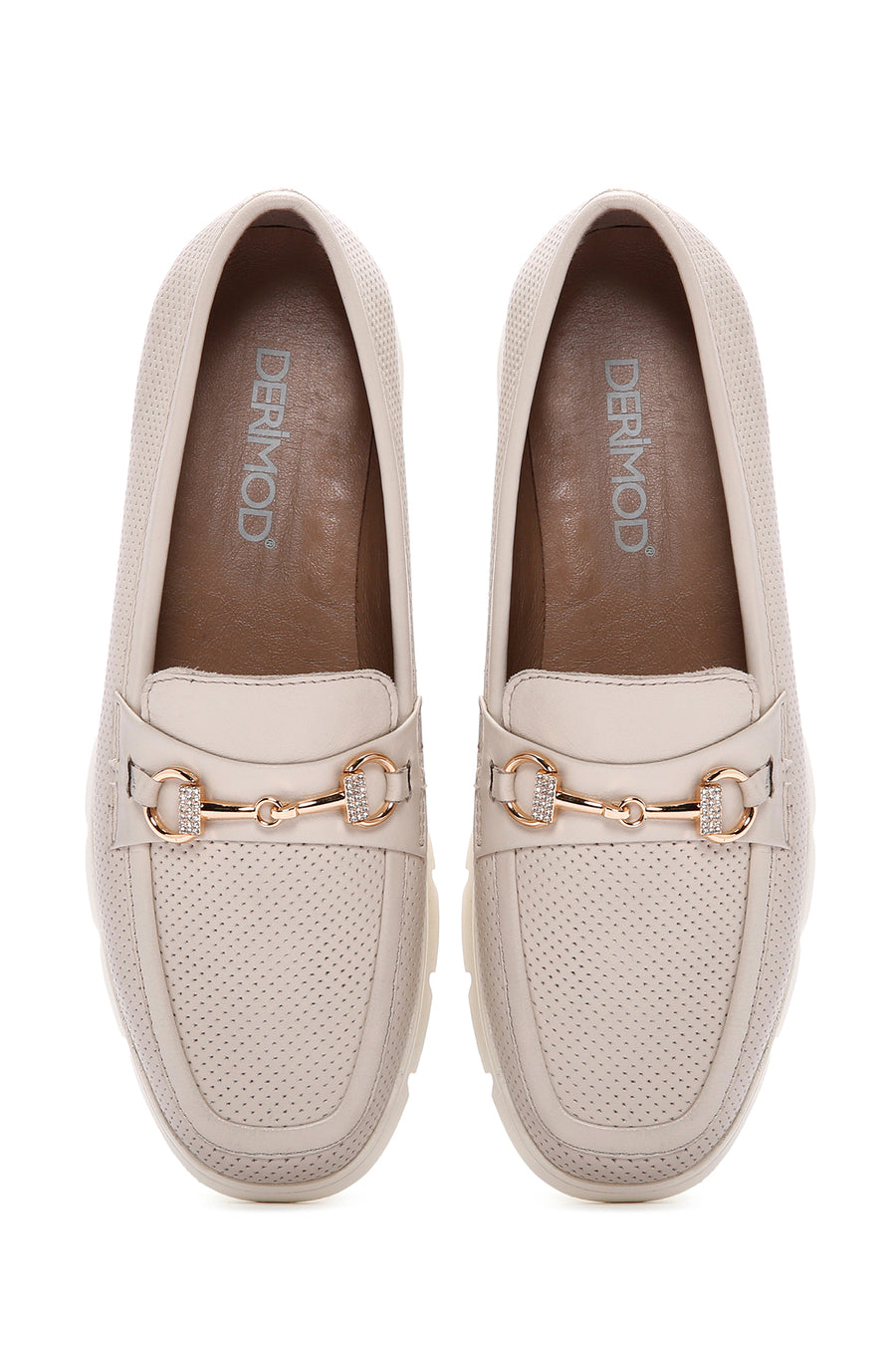 Kadın Krem Tokalı Deri Comfort Loafer