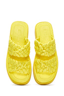 Women's Yellow Braided Thick Soled Slippers | Derimod