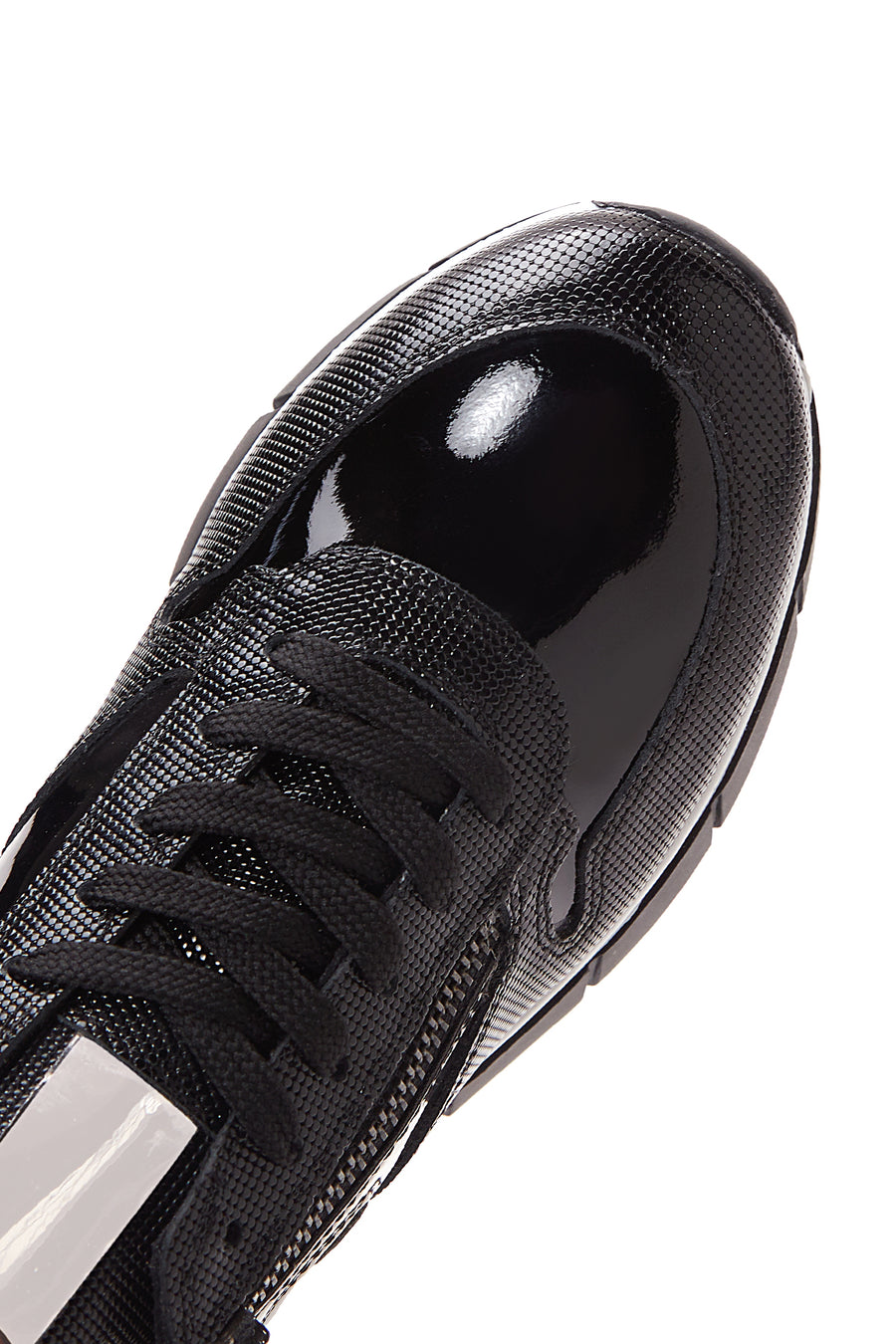 Kadın Siyah Bağcıklı Fermuar Detaylı Deri Sneaker